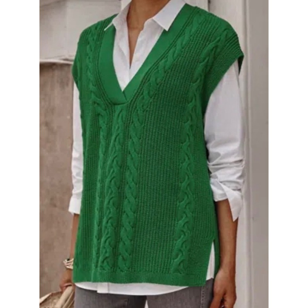 J. Jill Green Cable Knit V-Neck Sweater Vest Size S SSW301551